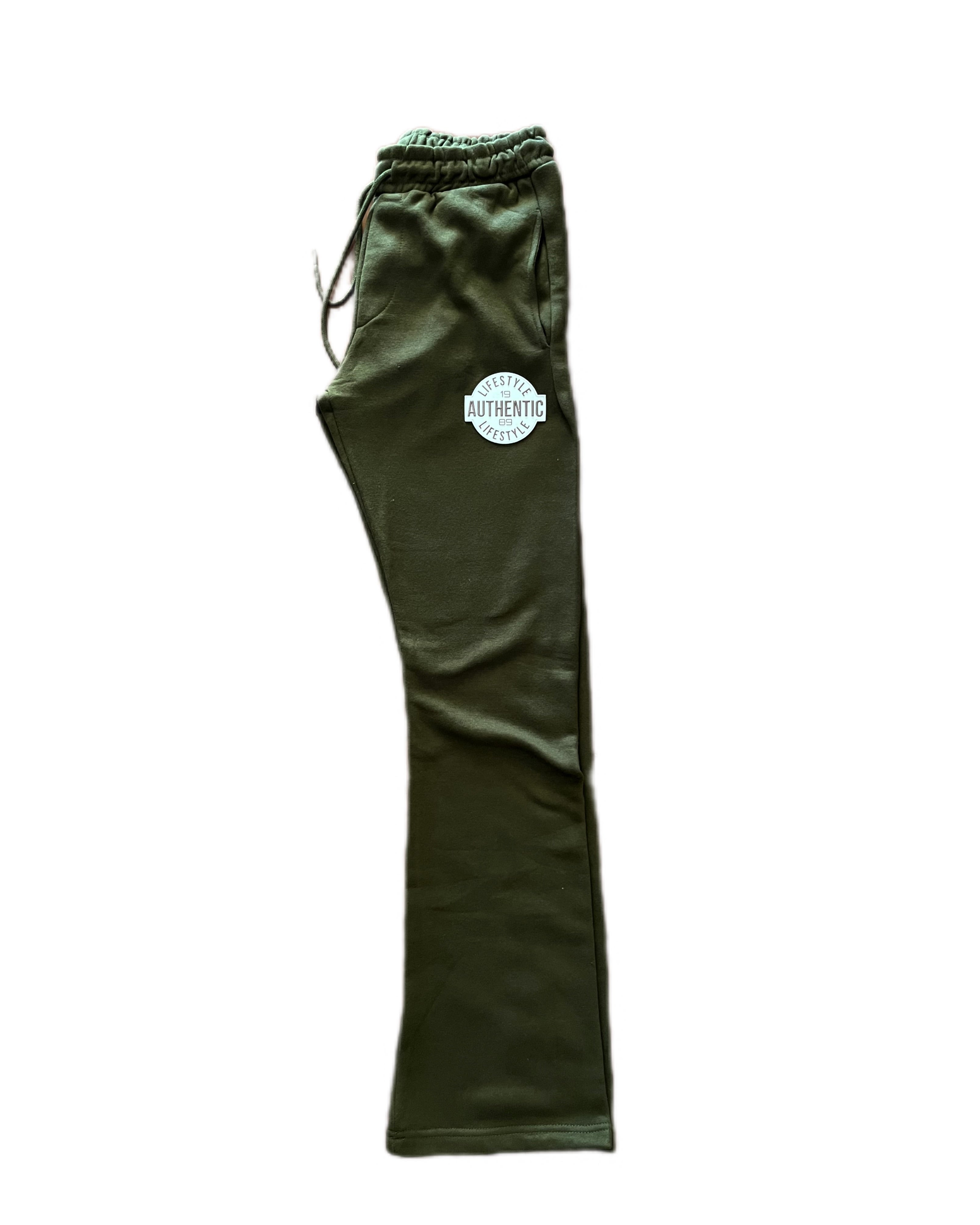 Olive Green Brown & White Authentic Lifestyle Stacked Jogger Set