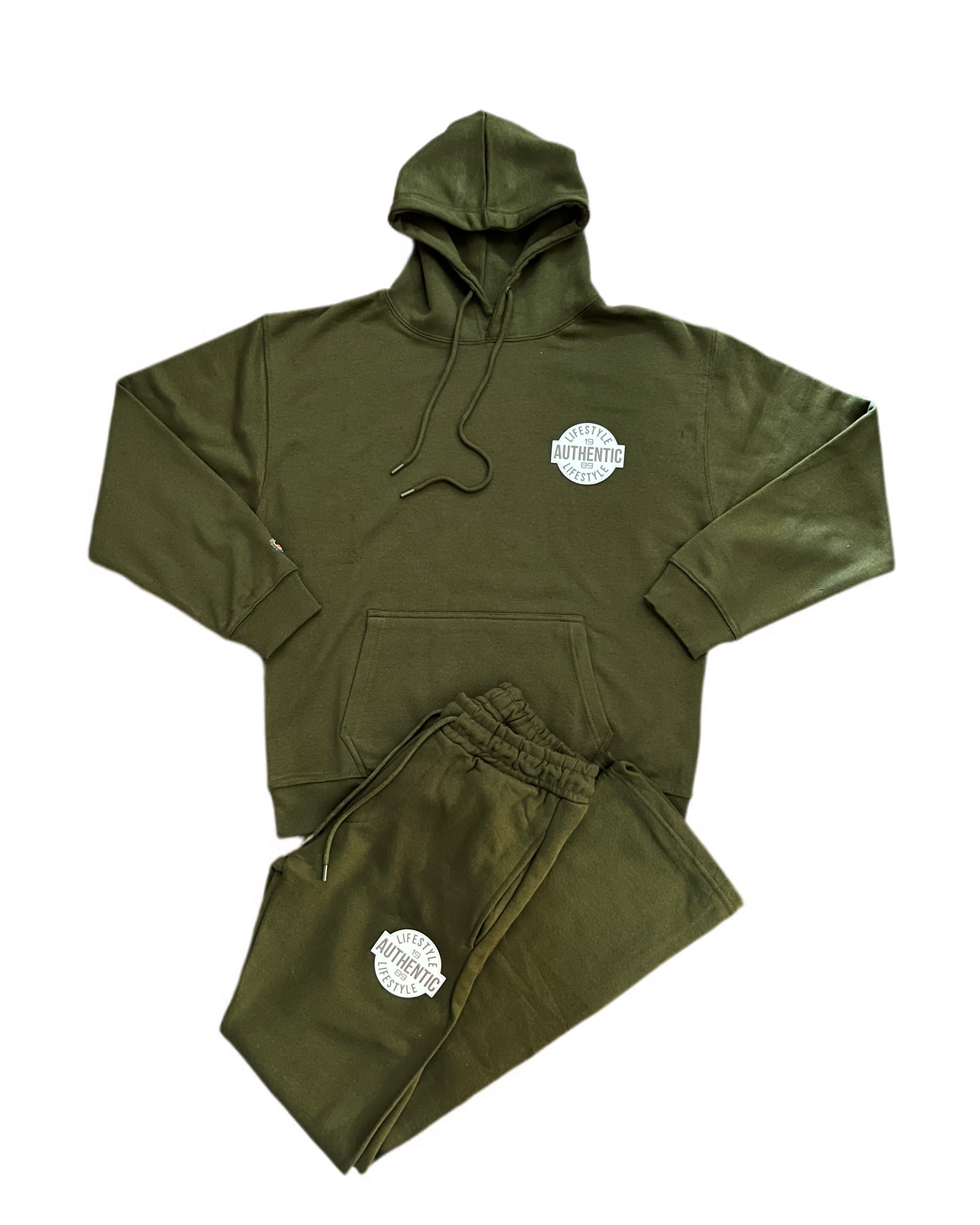 Olive Green Brown & White Authentic Lifestyle Stacked Jogger Set